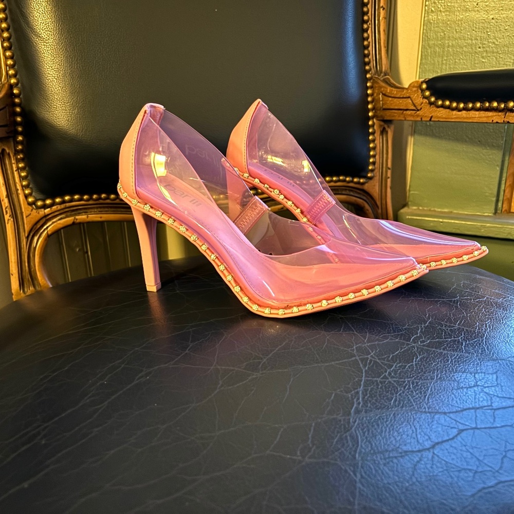 Pink Heels with Rhinestone Details, Clear /Pink, size 6